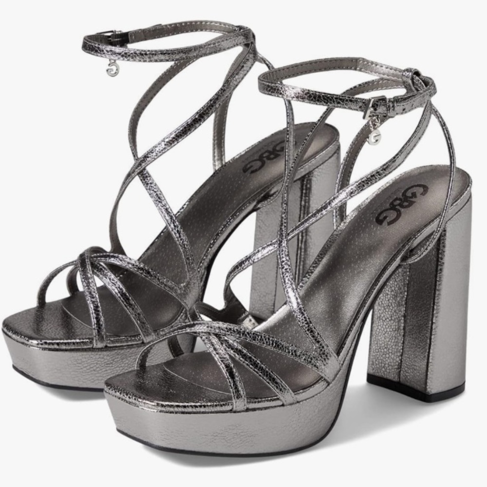 GUESS By GUESS Los Angeles Pewter Platform Sandals, Size 8